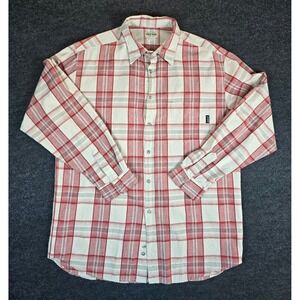 Vtg Guess Mens Red Cream Plaid Button Down Shirt Long Sleeve Overized Size M